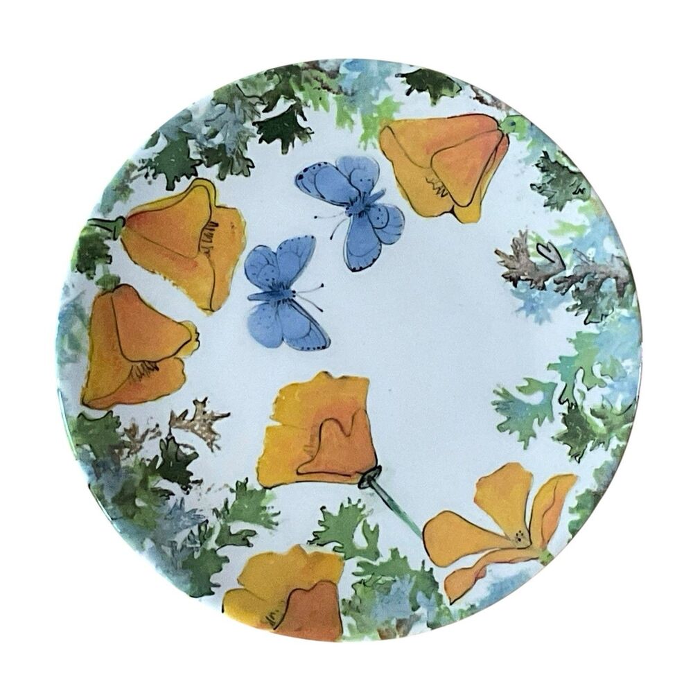 Rainbow Gate Santa Fe New Mexico Floral Plate Handmade Poppies Butterflies 10.5”